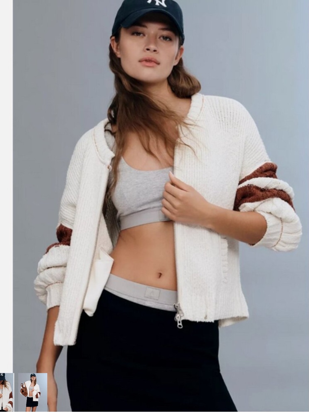 Anthropologie pilcro Cream zip. Down cardigan with Brown Tiger Intarsia sz L - Picture 12 of 12